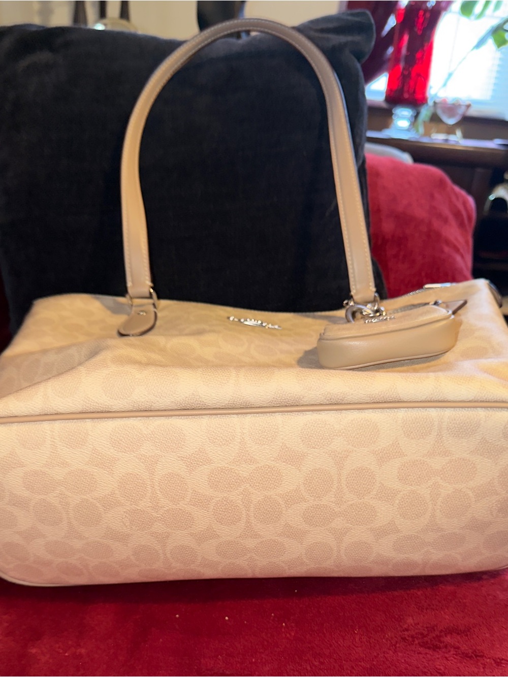 Authentic Coach Beige Signature Tote with Leather Trim and matching mini bag - Picture 7 of 11